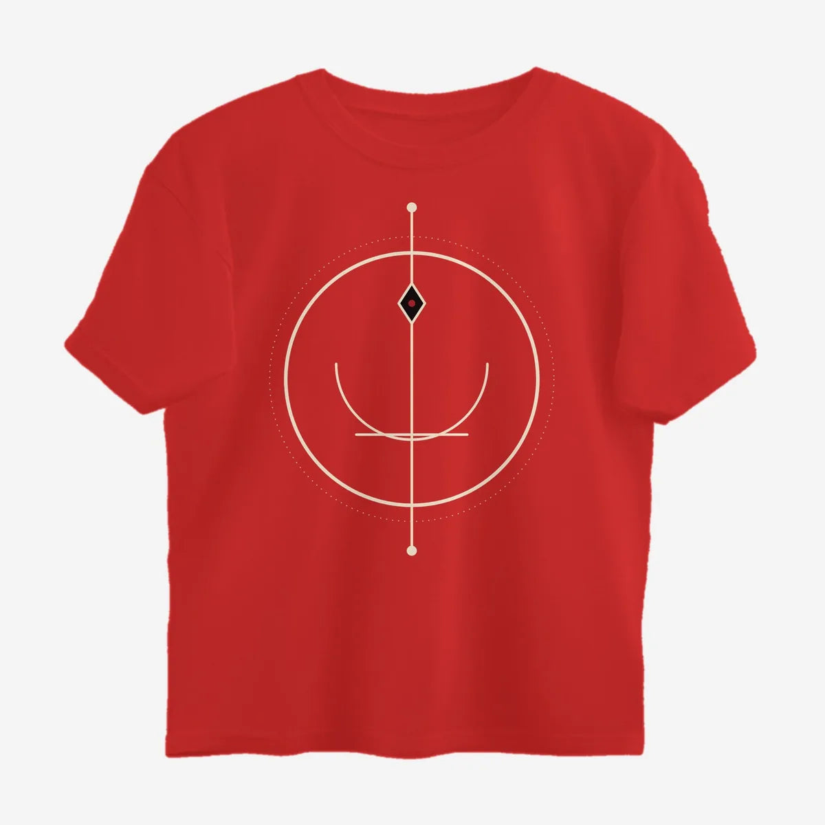 Oztra Sigil red oversized tee, front view showing the Sigil print