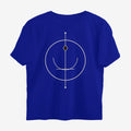 Oztra Sigil royal blue oversized tee, front view showing the Sigil print