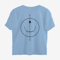 Oztra Sigil sky blue oversized tee, front view showing the Sigil print