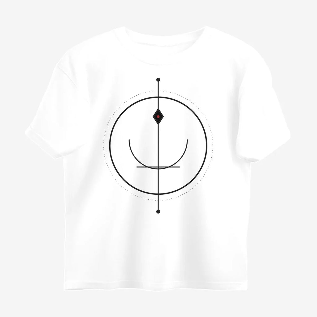 Oztra Sigil white oversized tee, front view showing the Sigil print