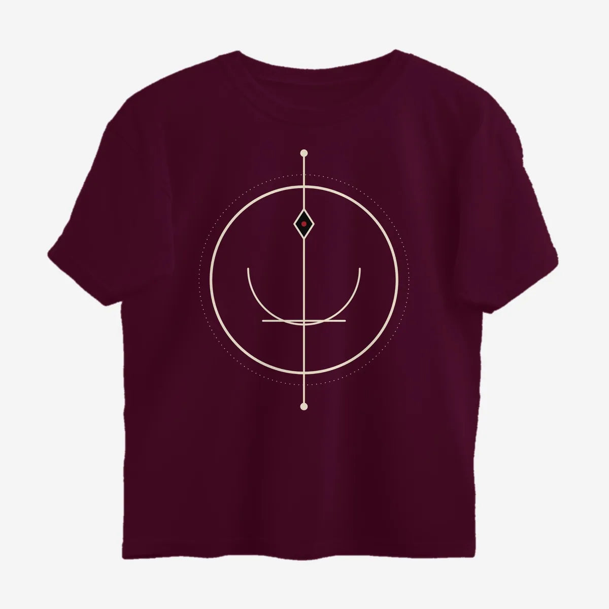 Oztra Sigil wine oversized tee, front view showing the Sigil print