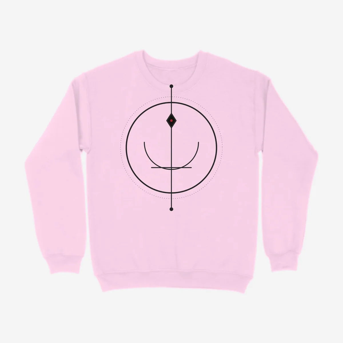 Oztra Sigil baby pink sweatshirt, front view showing the Sigil print