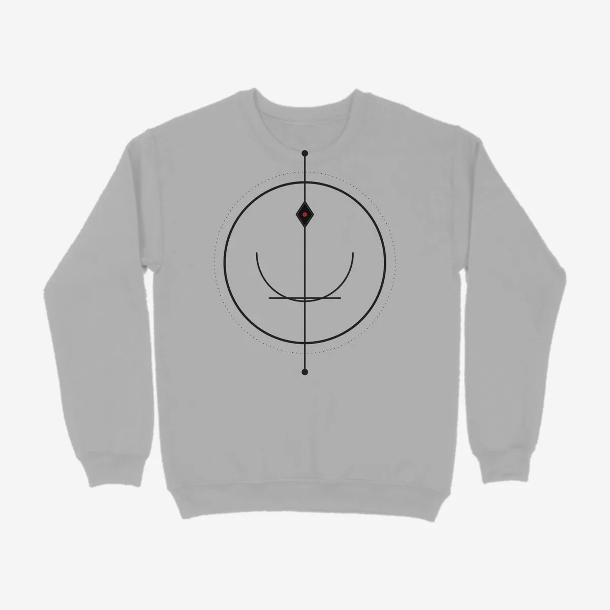 Oztra Sigil grey melange sweatshirt, front view showing the Sigil print