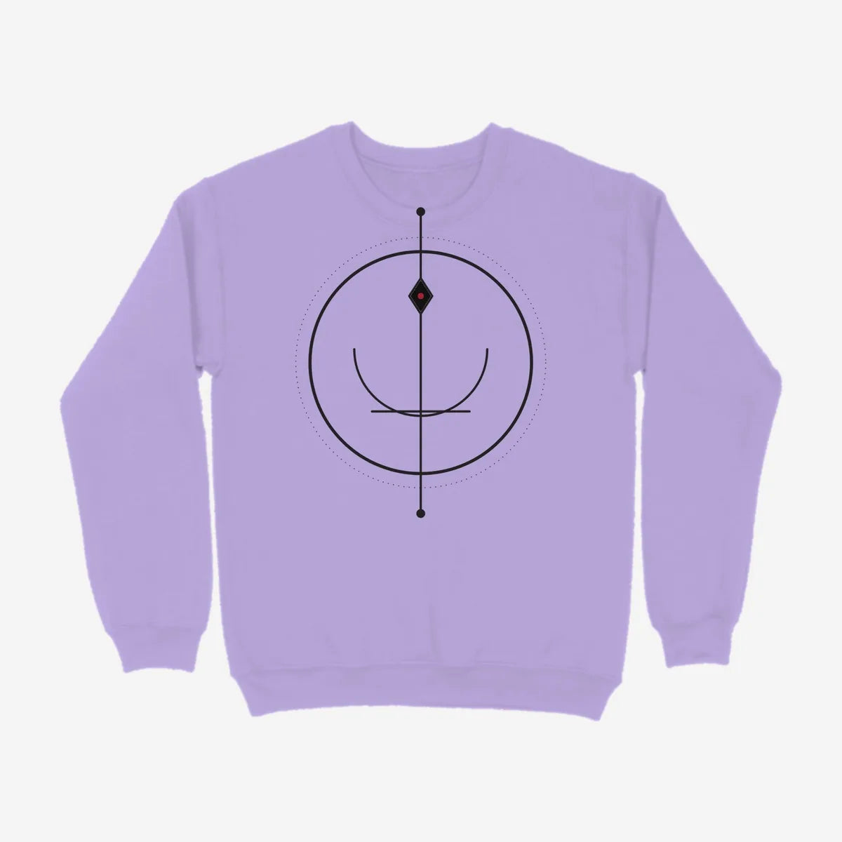 Oztra Sigil lavender sweatshirt, front view showing the Sigil print