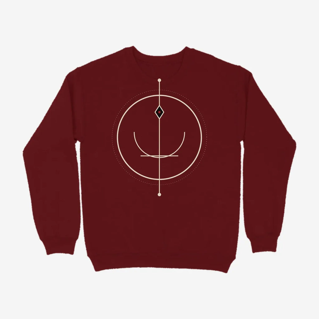 Oztra Sigil maroon sweatshirt, front view showing the Sigil print