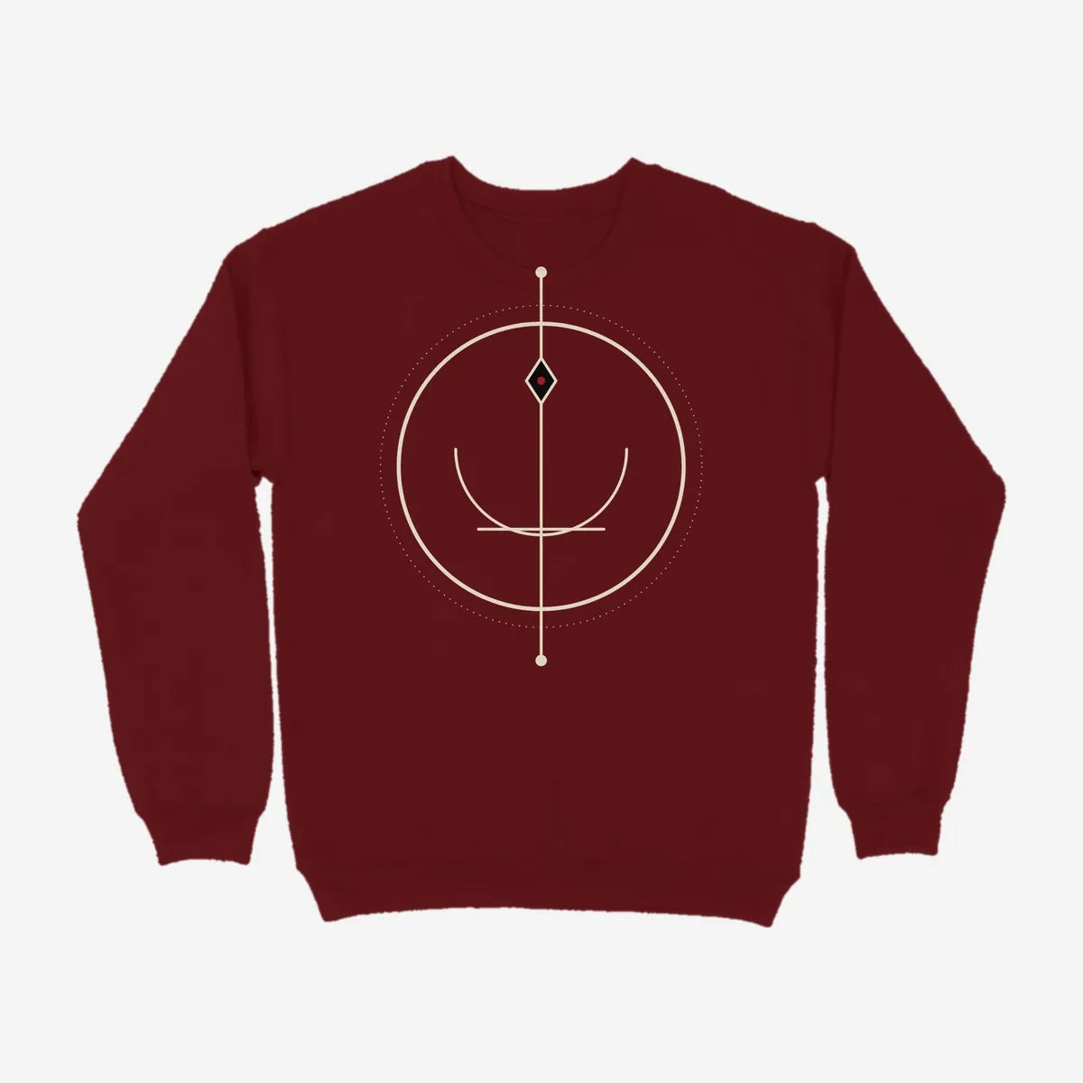 Oztra Sigil maroon sweatshirt, front view showing the Sigil print