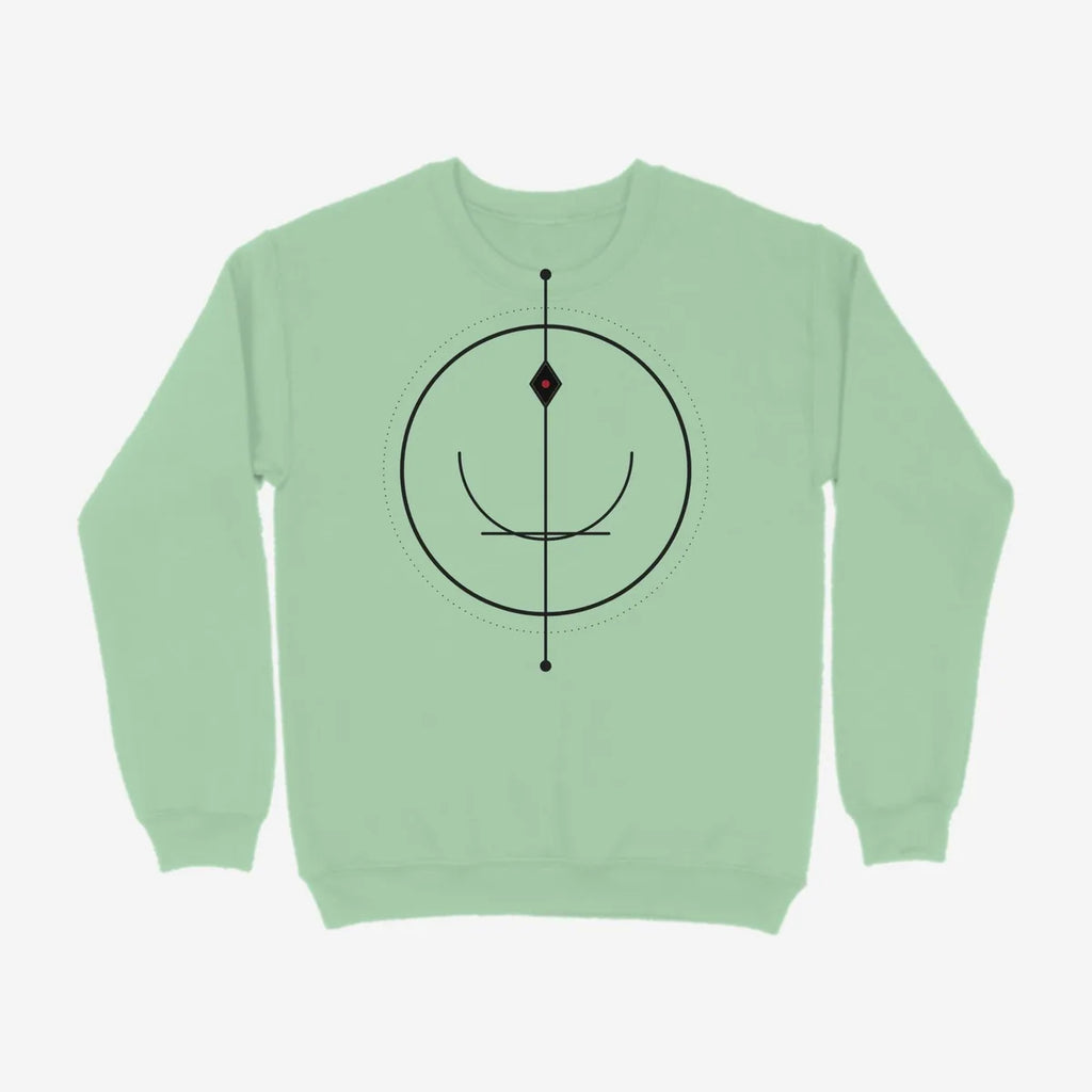 Oztra Sigil mint sweatshirt, front view showing the Sigil print