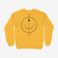 Oztra Sigil mustard sweatshirt, front view showing the Sigil print