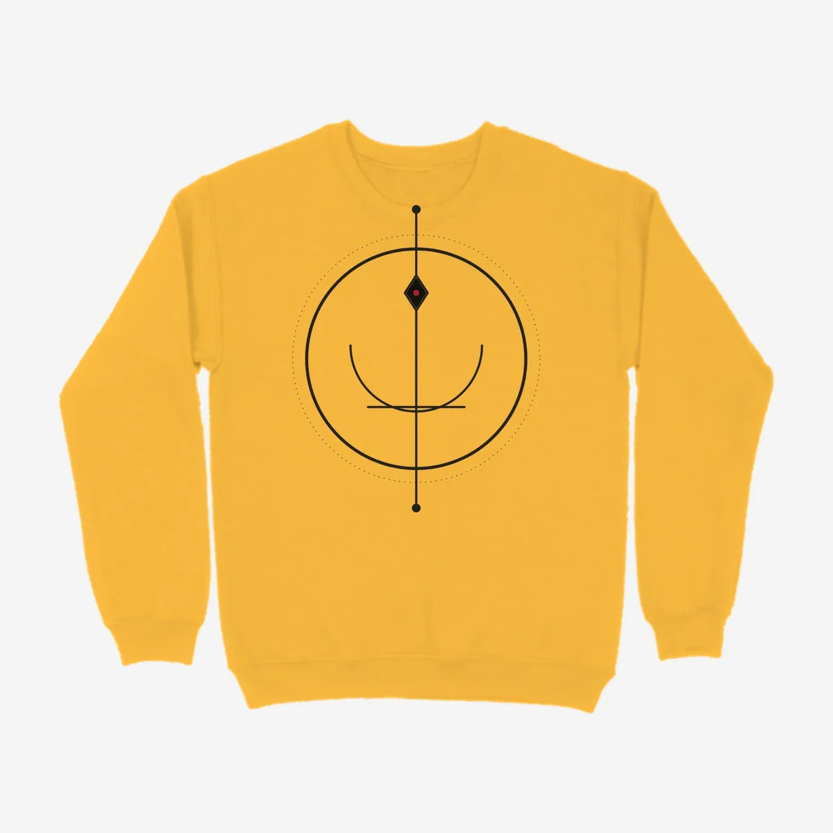 Oztra Sigil mustard sweatshirt, front view showing the Sigil print