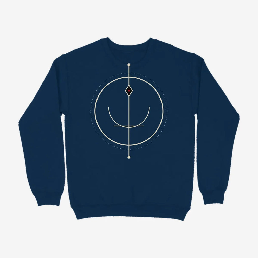 Oztra Sigil navy sweatshirt, front view showing the Sigil print