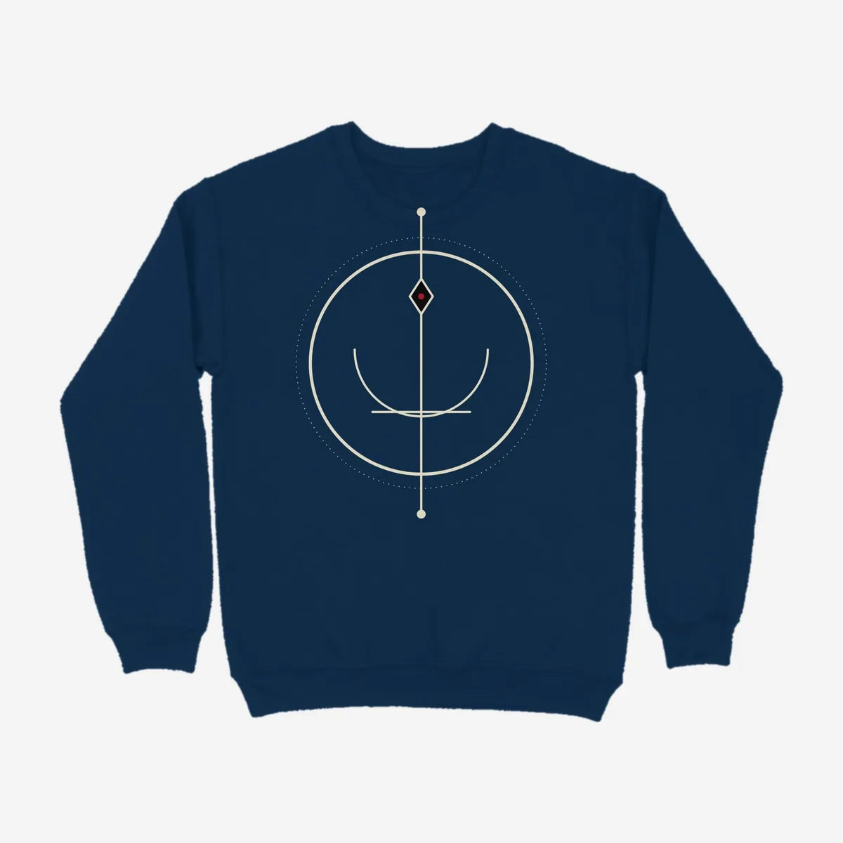 Oztra Sigil navy sweatshirt, front view showing the Sigil print