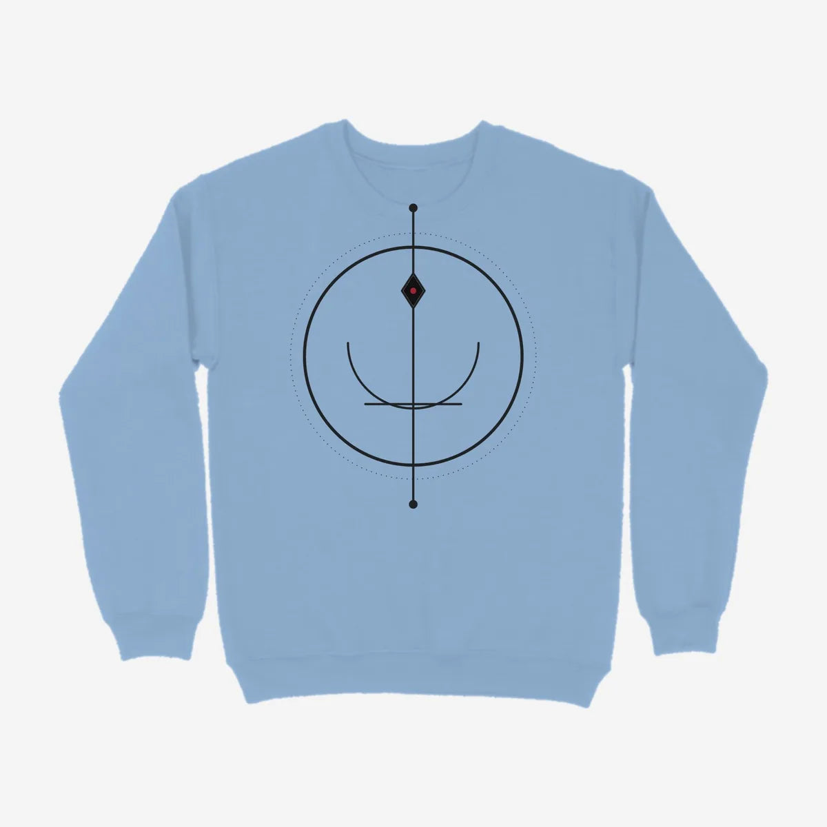 Oztra Sigil sky blue sweatshirt, front view showing the Sigil print
