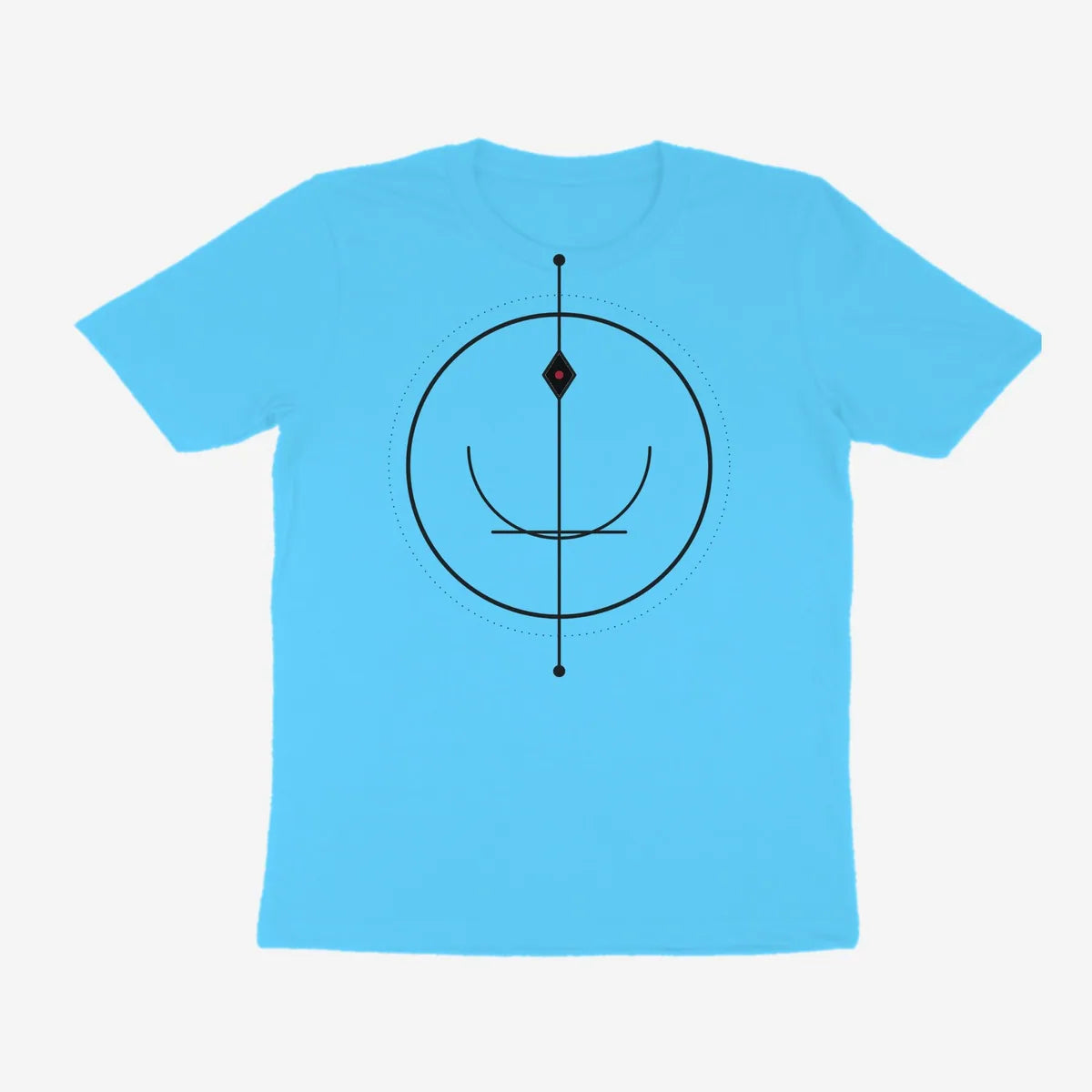 Oztra Sigil aqua blue tee, front view showing the Sigil print