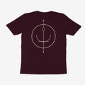 Oztra Sigil aubergine tee, front view showing the Sigil print