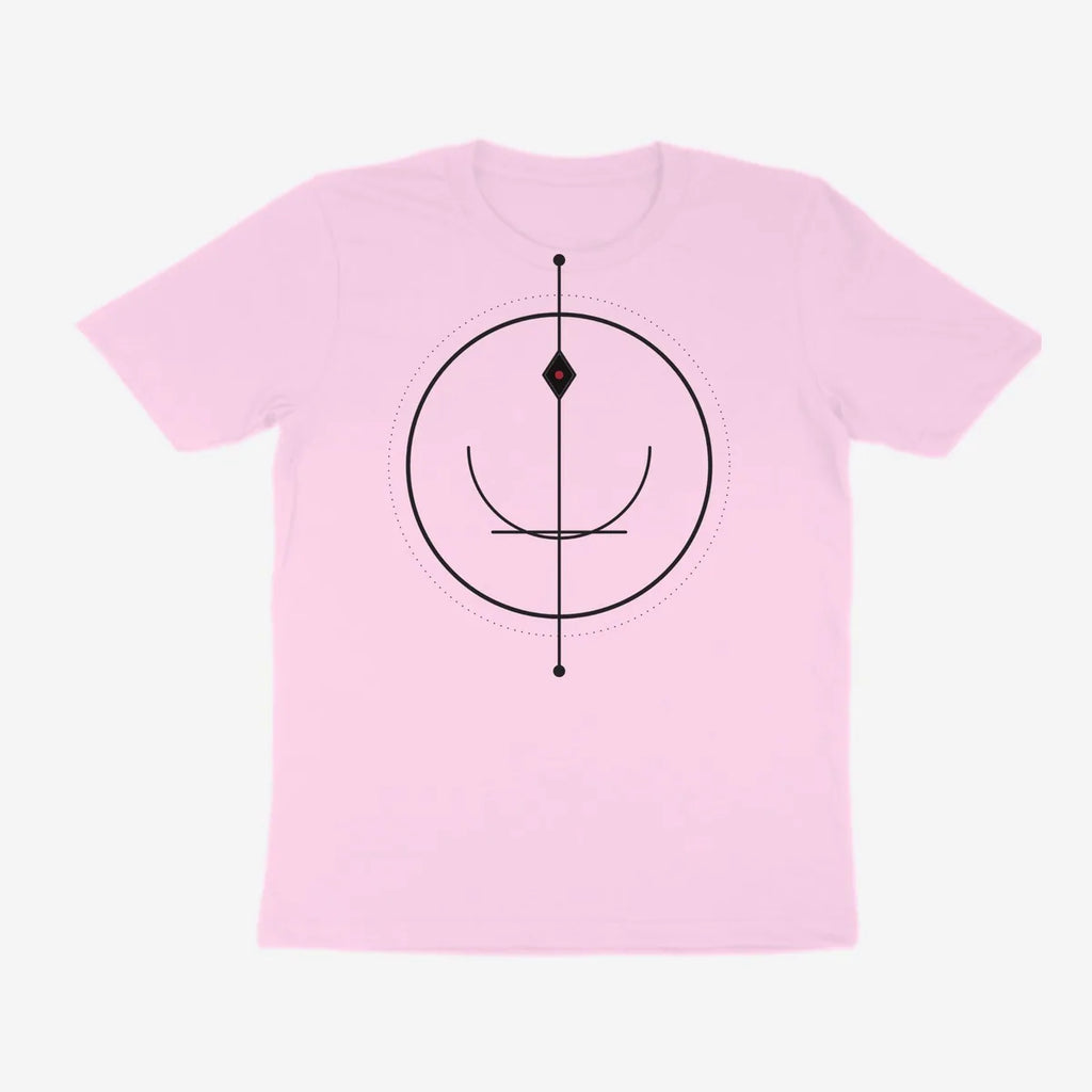 Oztra Sigil baby pink tee, front view showing the Sigil print