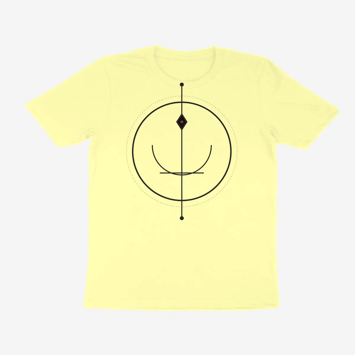 Oztra Sigil butter yellow tee, front view showing the Sigil print