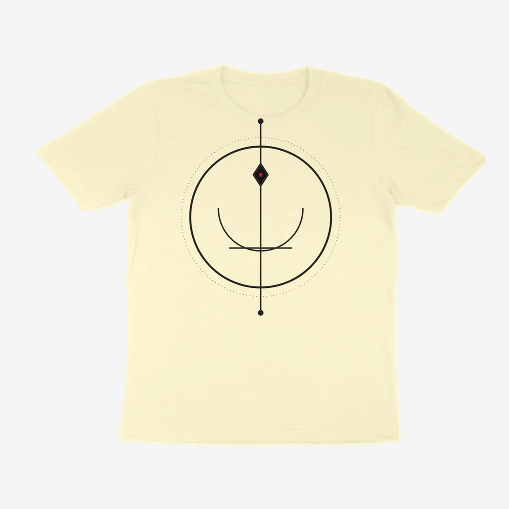 Oztra Sigil cream tee, front view showing the Sigil print