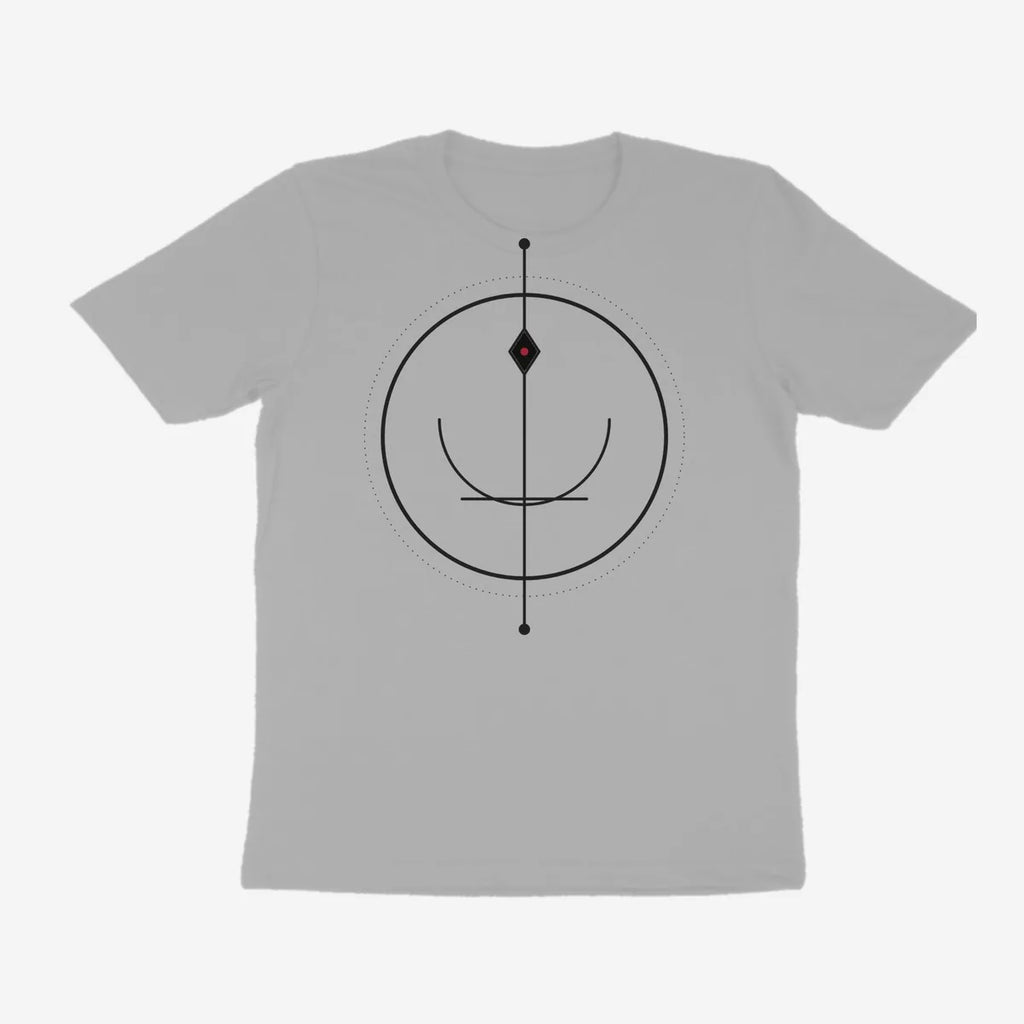 Oztra Sigil grey melange tee, front view showing the Sigil print