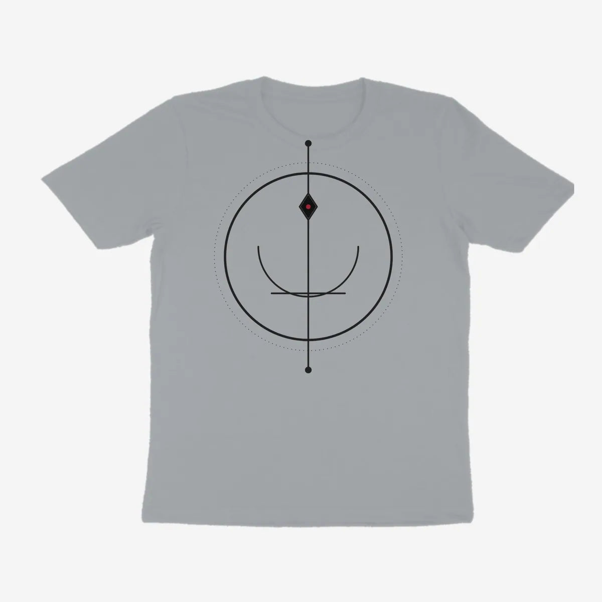 Oztra Sigil silver grey tee, front view showing the Sigil print
