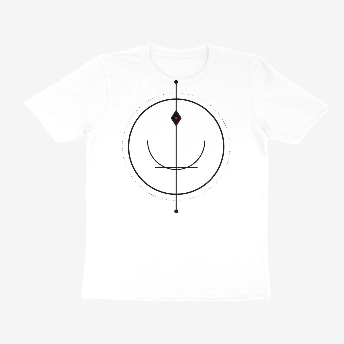 Oztra Sigil white tee, front view showing the Sigil print