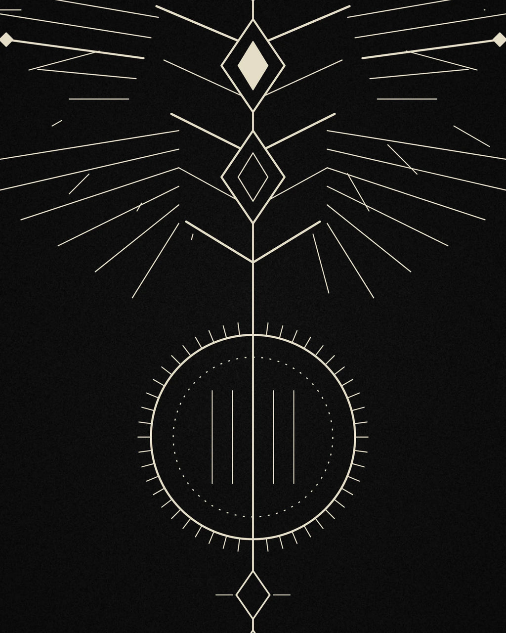 Close-up detail of the Oztra Totem linework showing single-colour bone linework