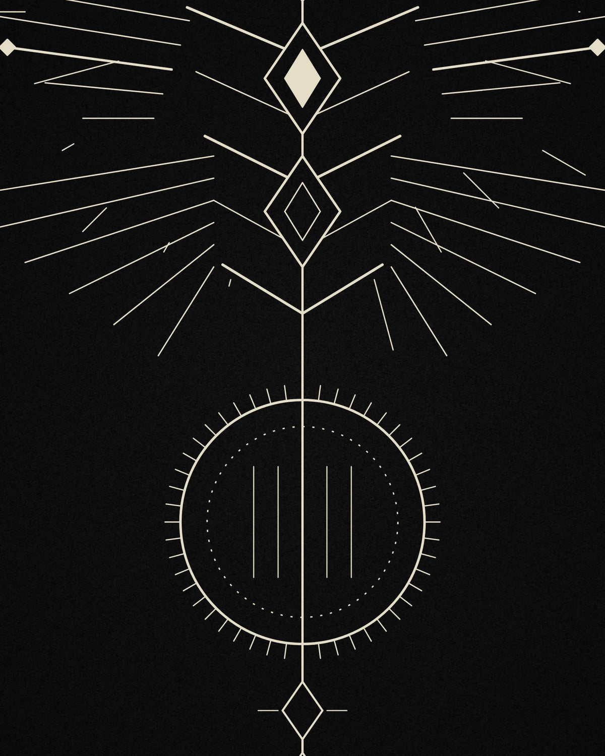 Close-up detail of the Oztra Totem linework showing single-colour bone linework