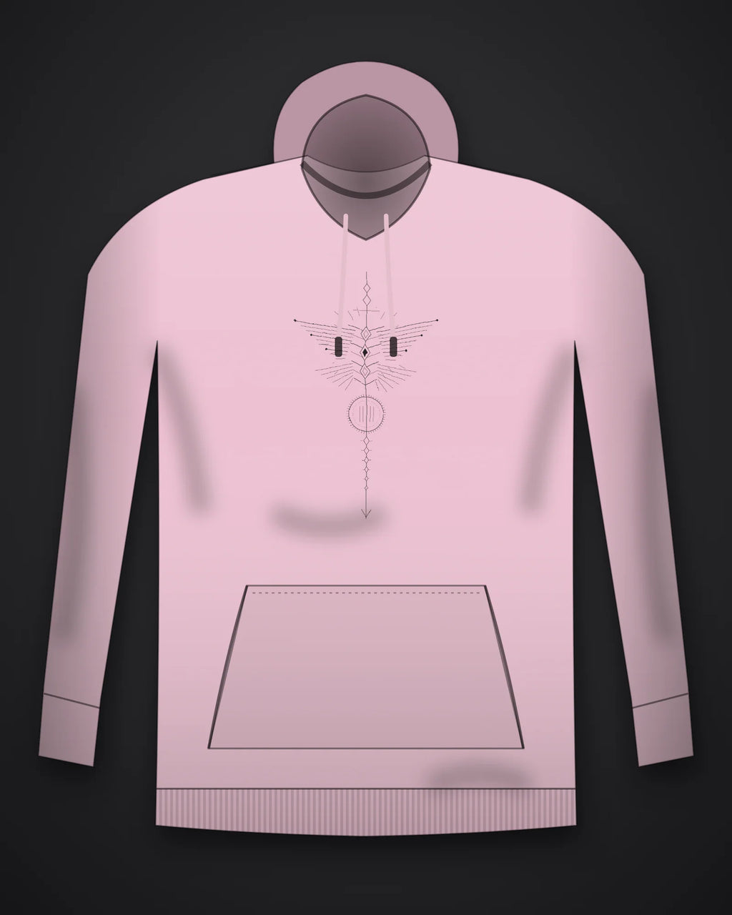 Oztra Totem baby pink hoodie, front view showing the Totem print