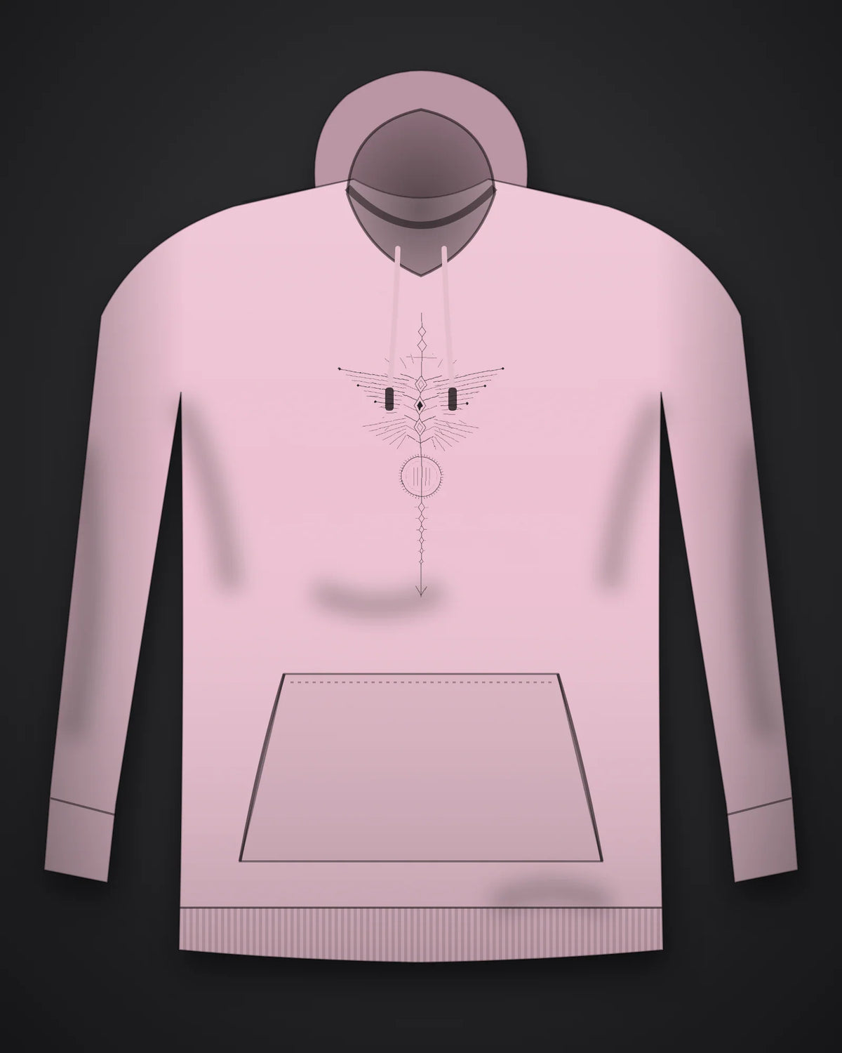 Oztra Totem baby pink hoodie, front view showing the Totem print