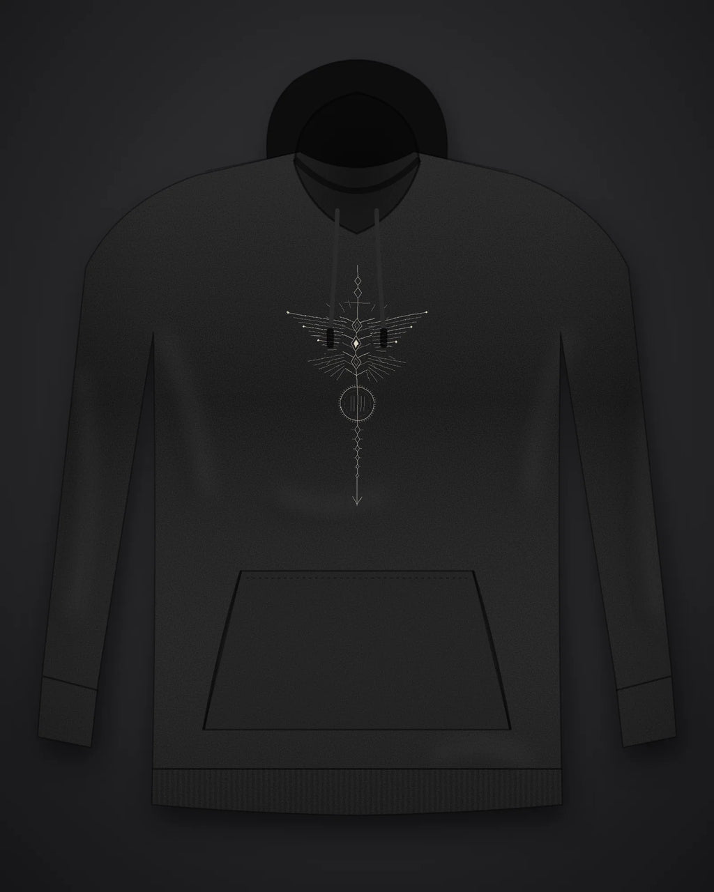 Oztra Totem black hoodie, front view showing the Totem print