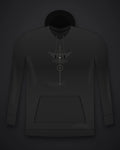 Oztra Totem black hoodie, front view showing the Totem print
