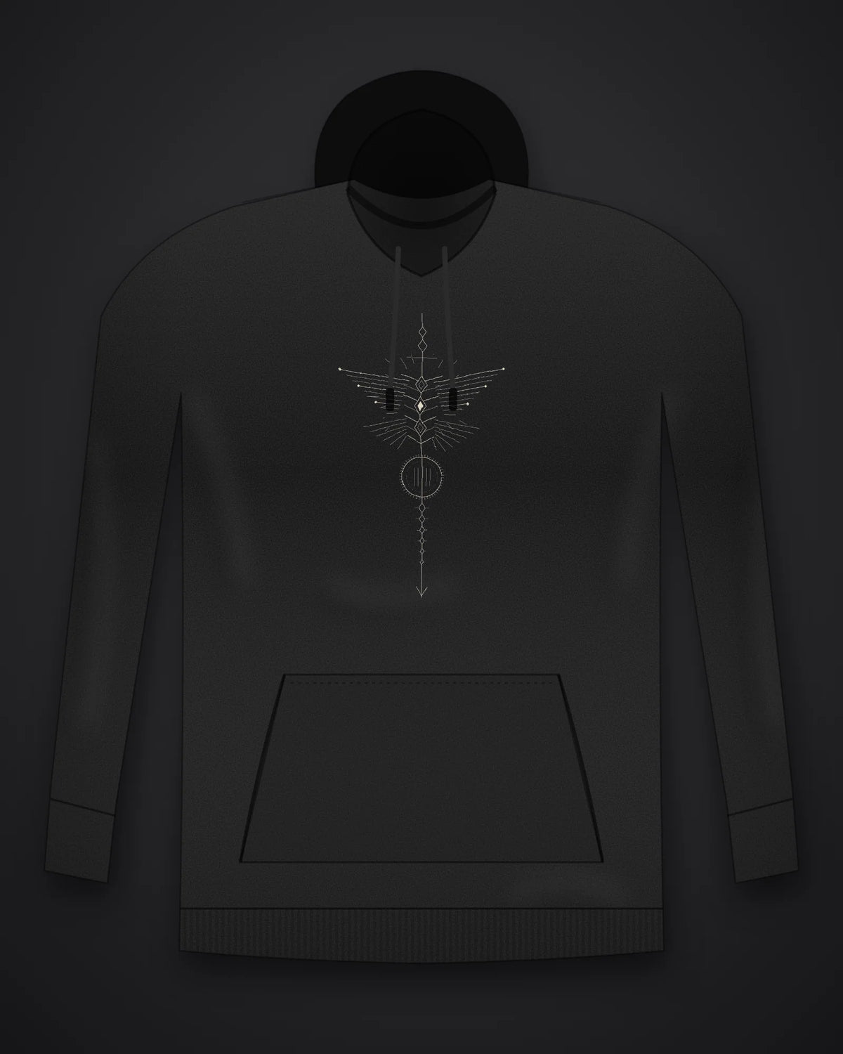 Oztra Totem black hoodie, front view showing the Totem print
