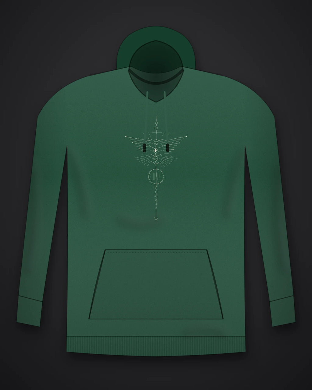 Oztra Totem bottle green hoodie, front view showing the Totem print
