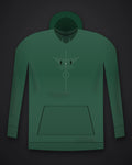 Oztra Totem bottle green hoodie, front view showing the Totem print