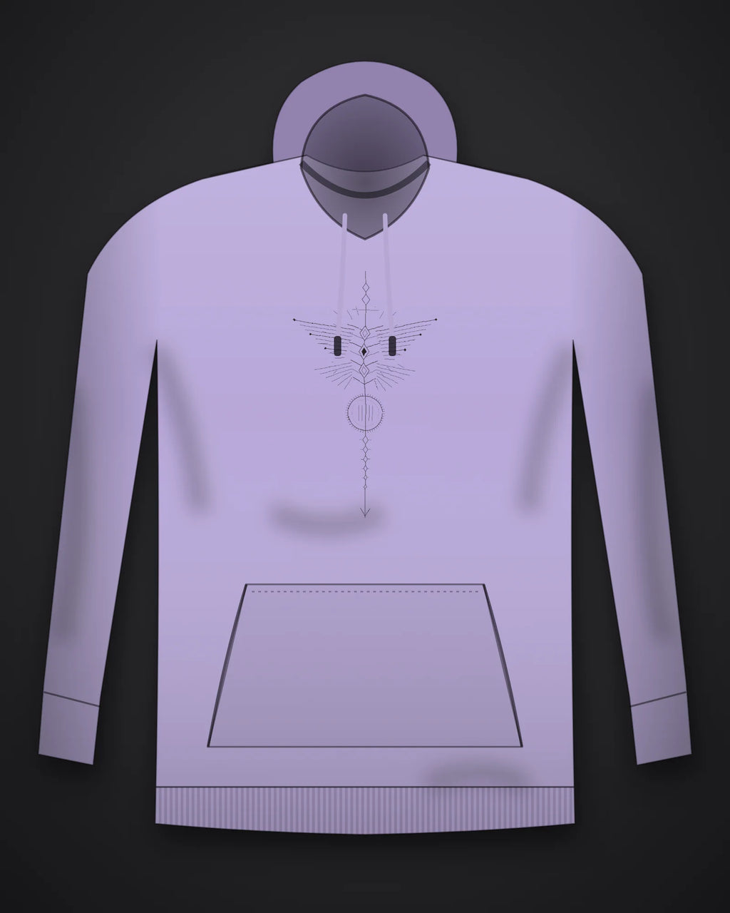 Oztra Totem lavender hoodie, front view showing the Totem print
