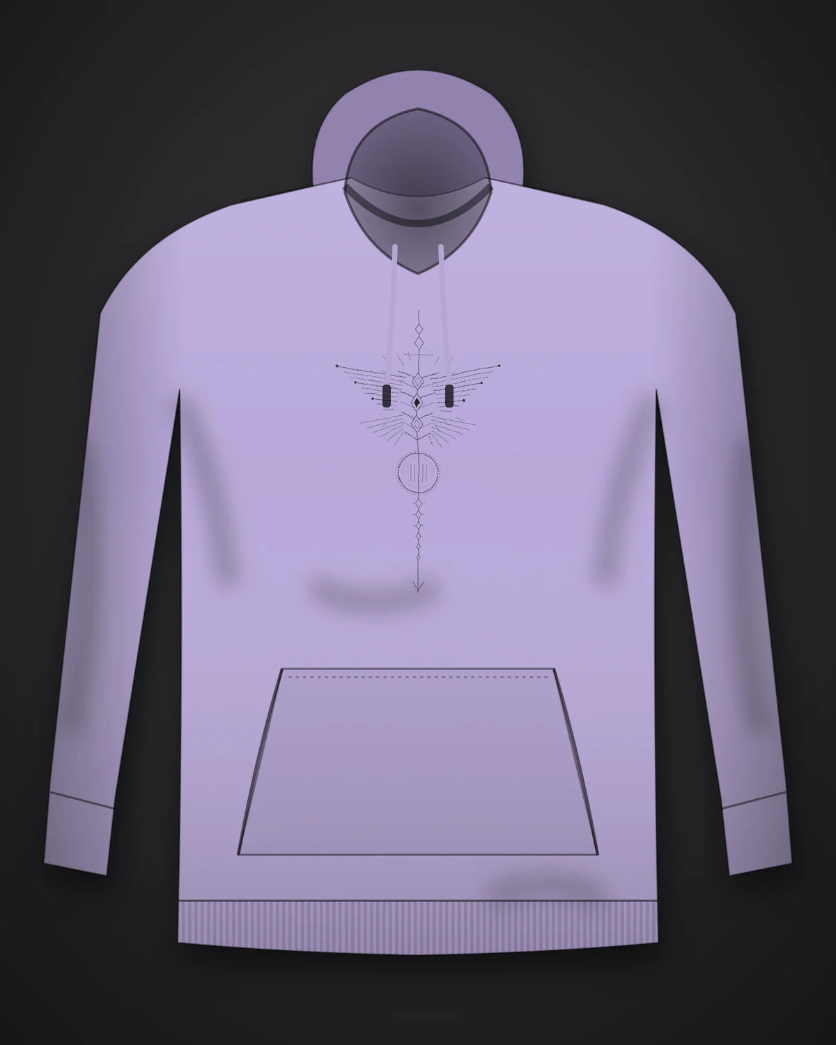 Oztra Totem lavender hoodie, front view showing the Totem print