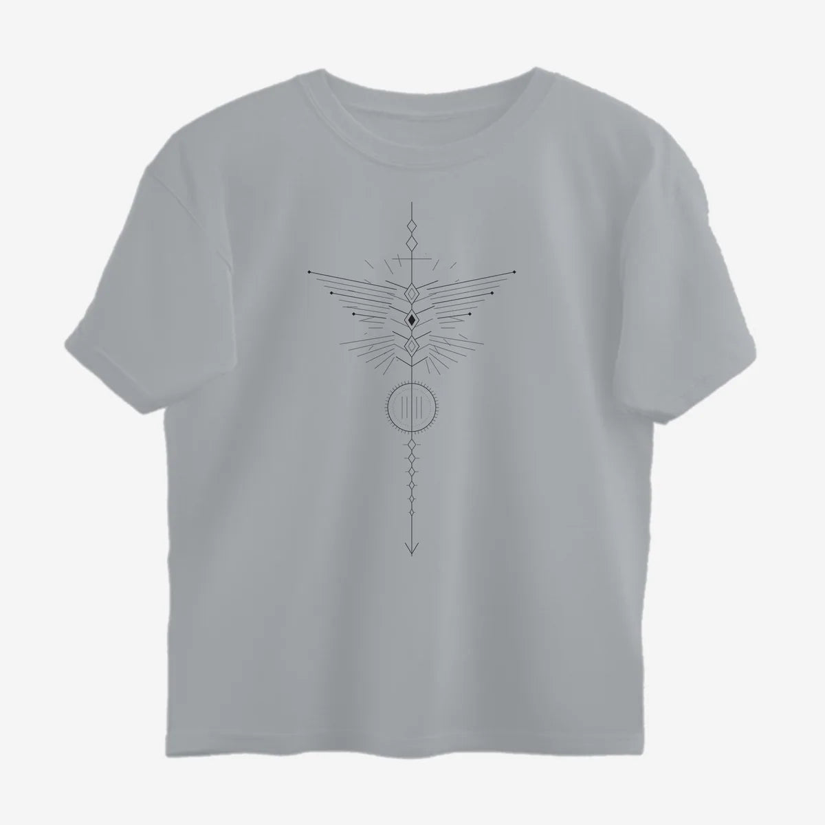 Oztra Totem grey melange oversized tee, front view showing the Totem print