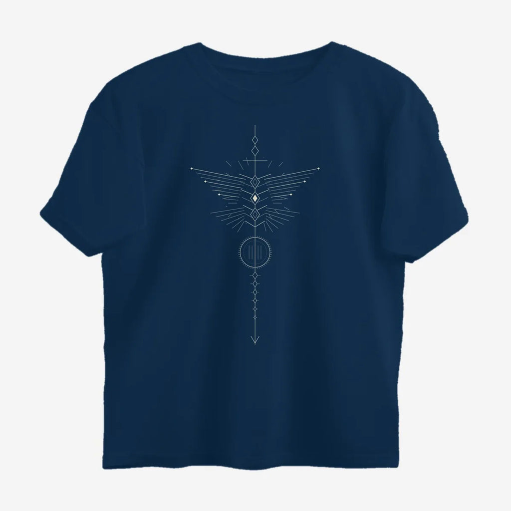 Oztra Totem navy oversized tee, front view showing the Totem print
