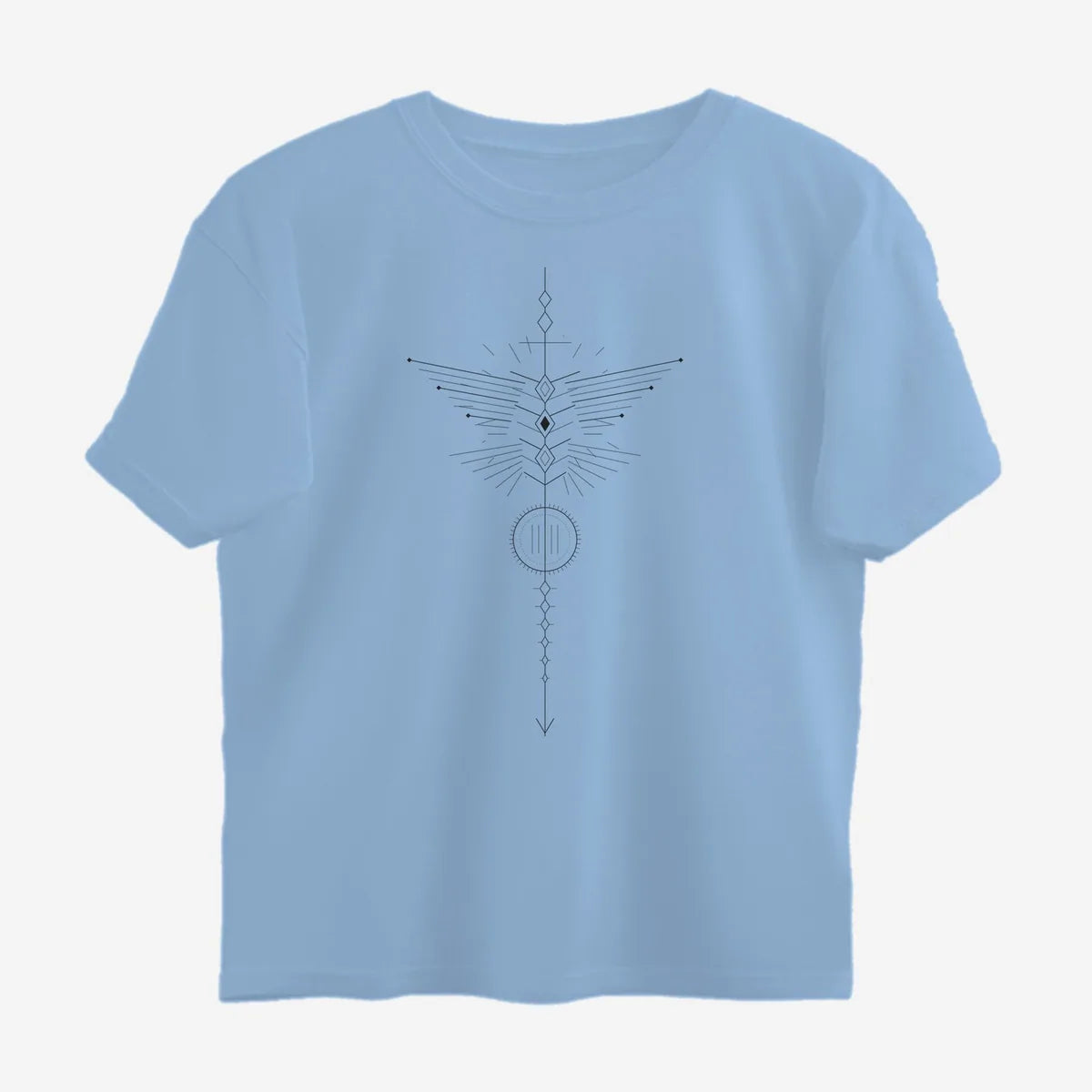 Oztra Totem sky blue oversized tee, front view showing the Totem print