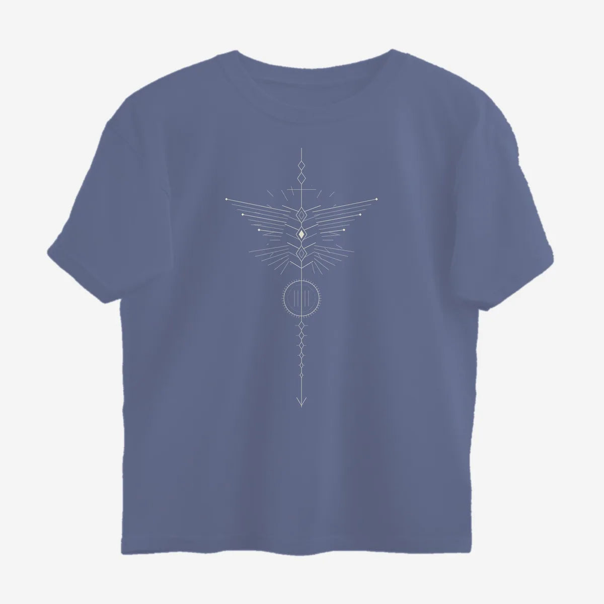 Oztra Totem steel blue oversized tee, front view showing the Totem print
