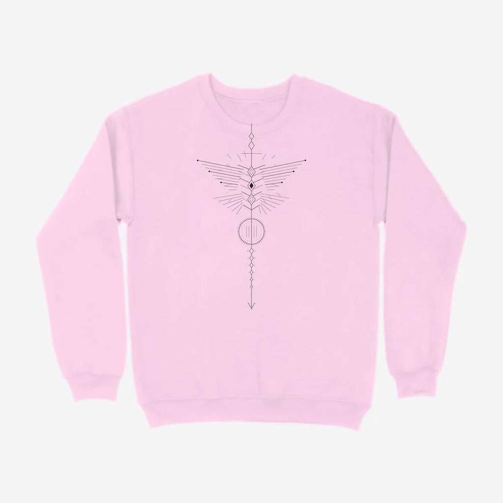Oztra Totem baby pink sweatshirt, front view showing the Totem print