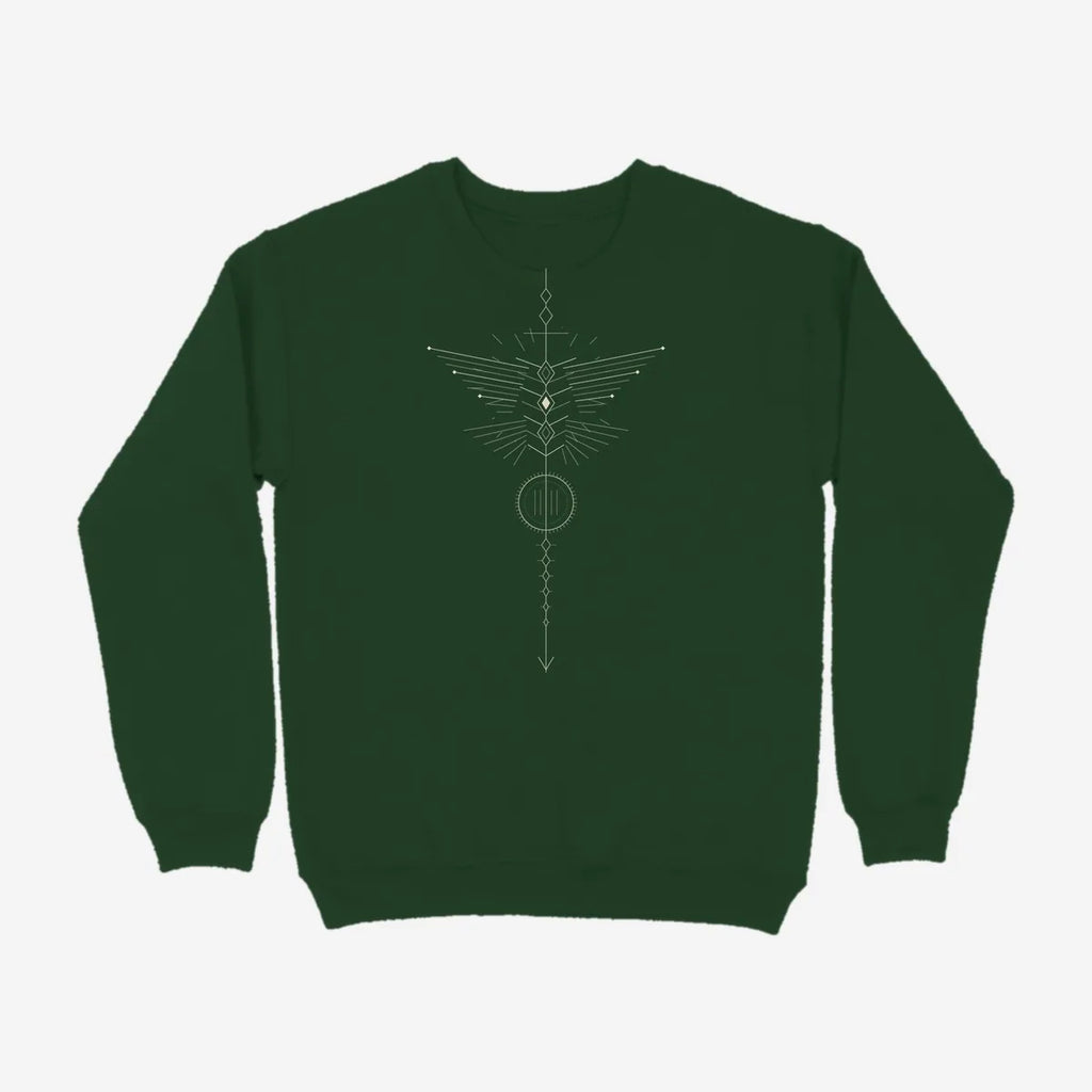 Oztra Totem bottle green sweatshirt, front view showing the Totem print