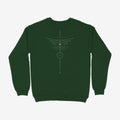 Oztra Totem bottle green sweatshirt, front view showing the Totem print