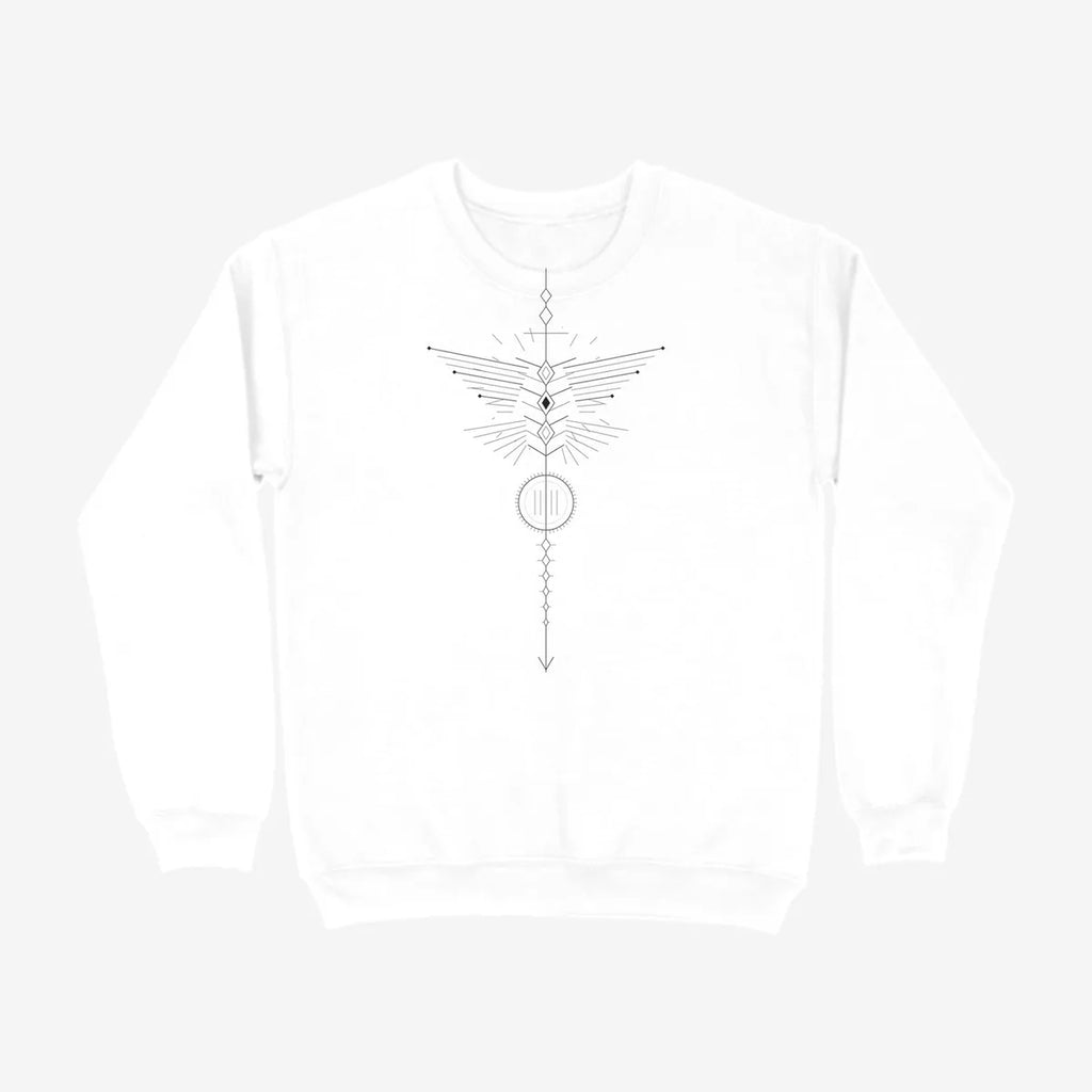 Oztra Totem white sweatshirt, front view showing the Totem print