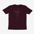 Oztra Totem aubergine tee, front view showing the Totem print