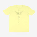 Oztra Totem butter yellow tee, front view showing the Totem print