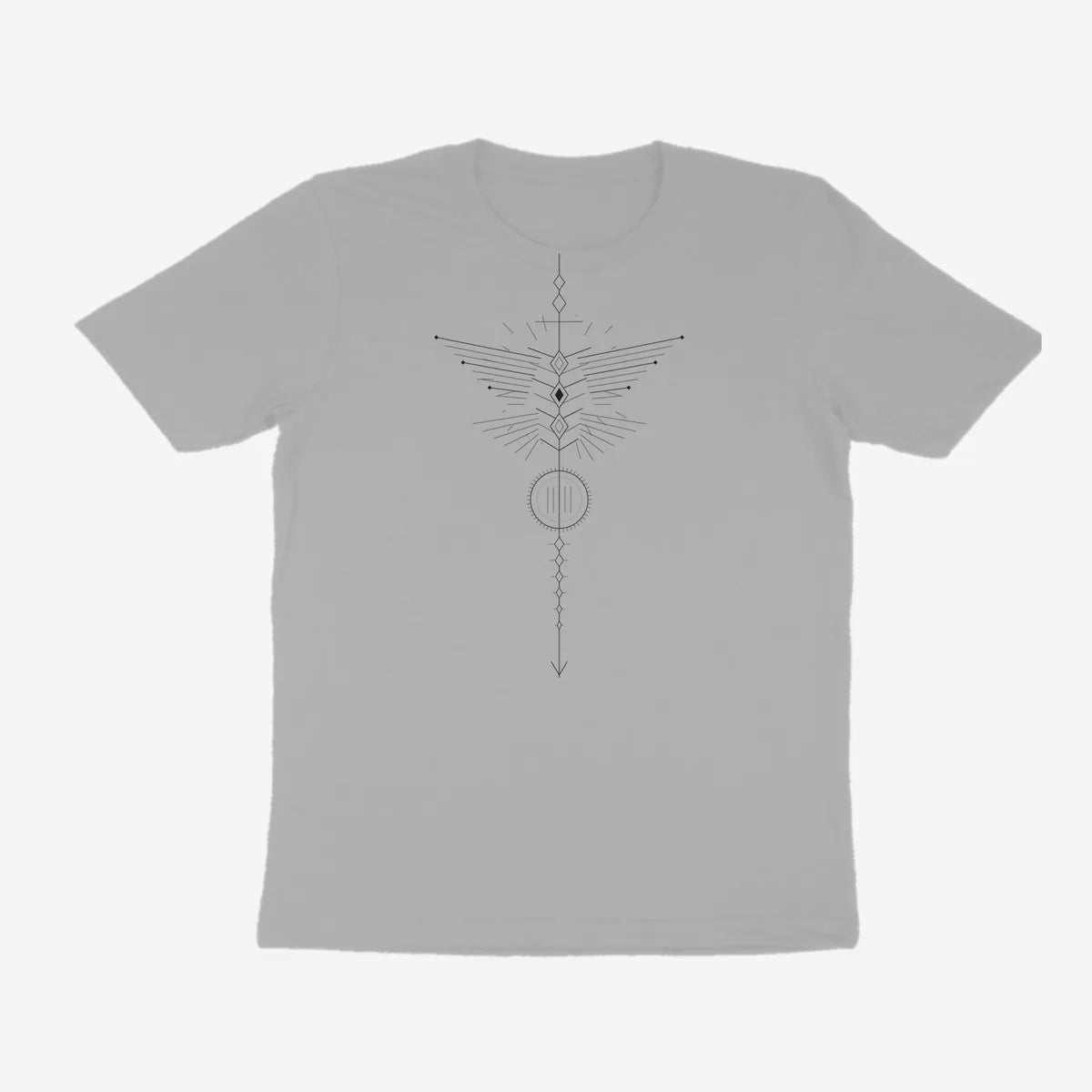 Oztra Totem grey melange tee, front view showing the Totem print