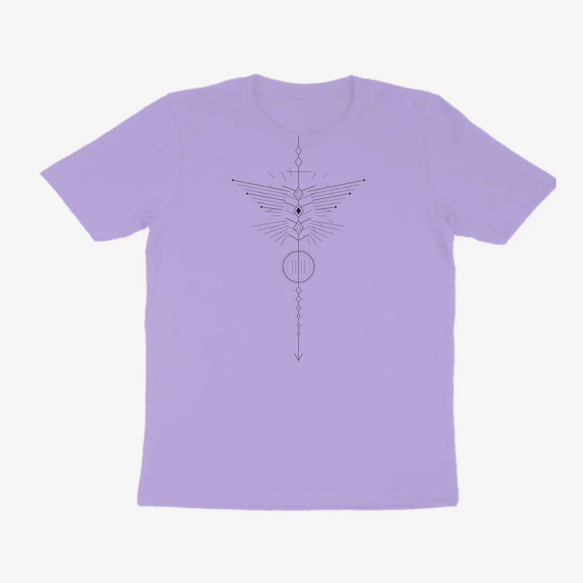 Oztra Totem lavender tee, front view showing the Totem print