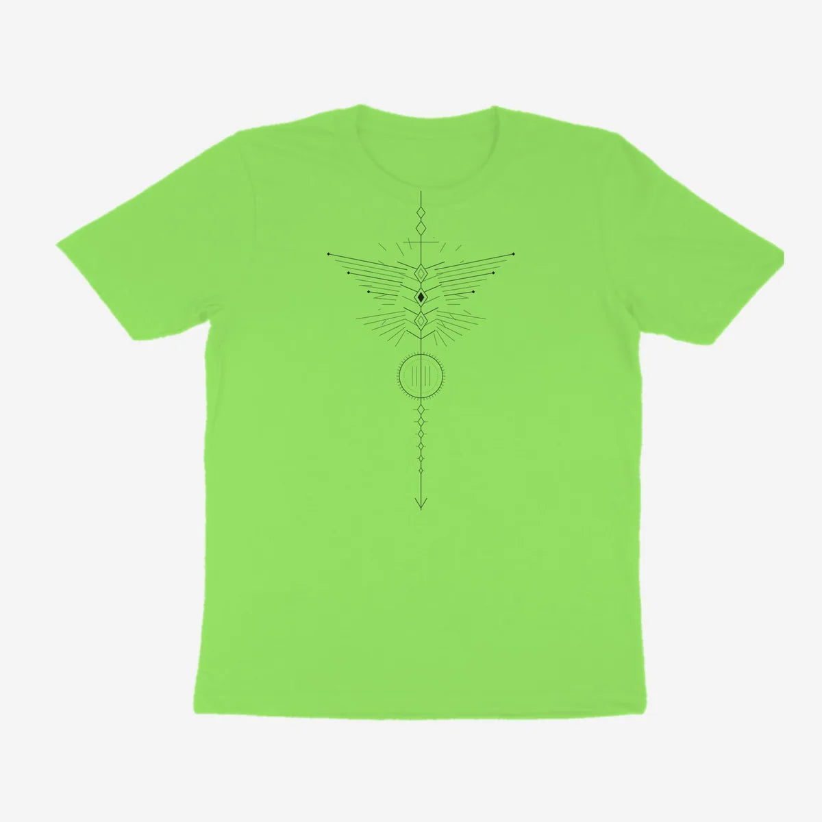 Oztra Totem lime green tee, front view showing the Totem print