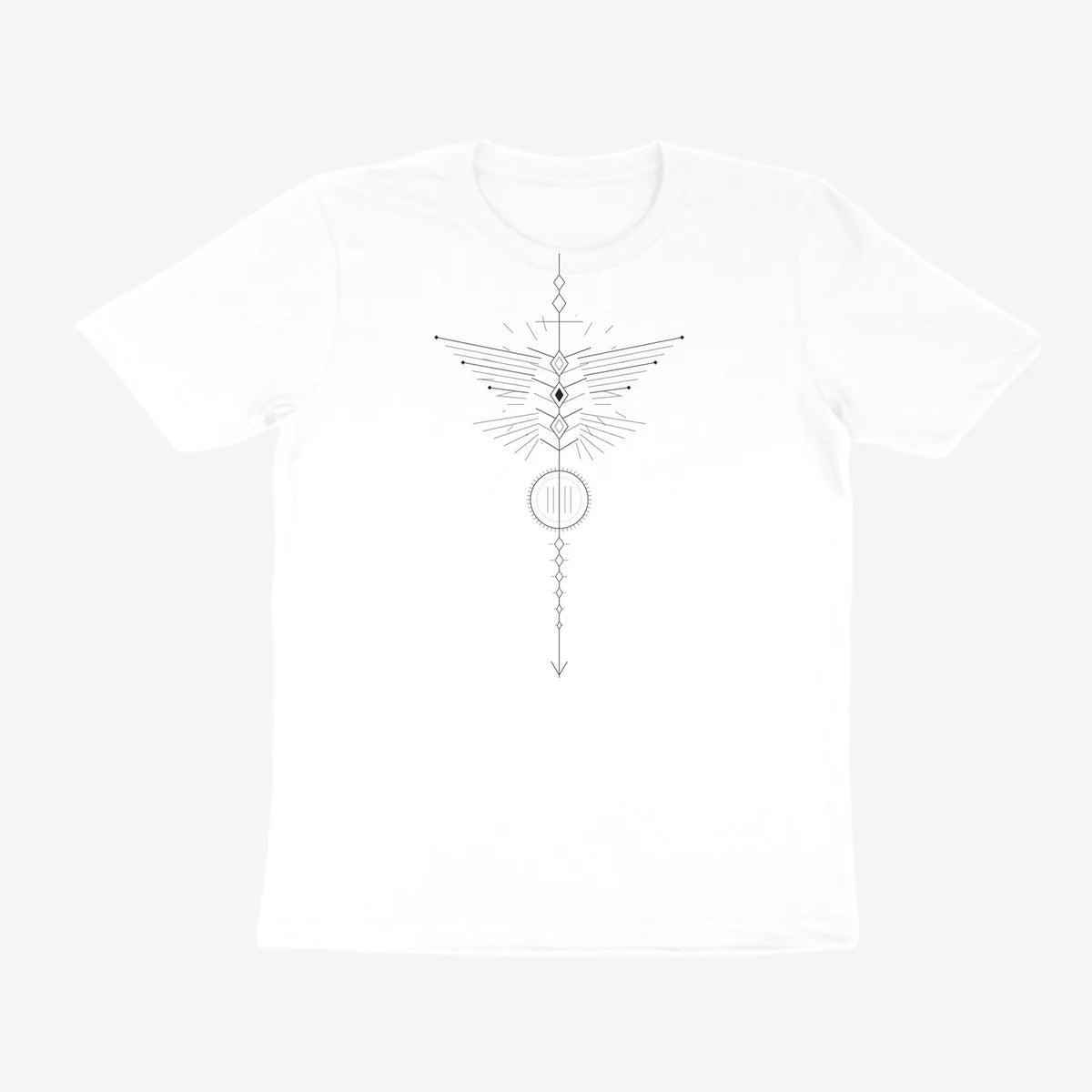 Oztra Totem white tee, front view showing the Totem print