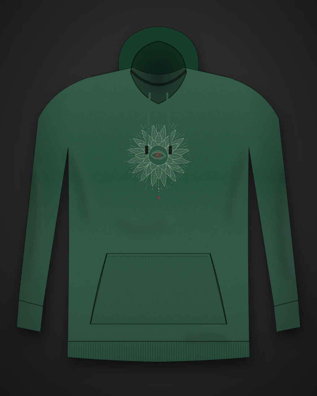 Oztra Vigil bottle green hoodie, front view showing the Vigil print